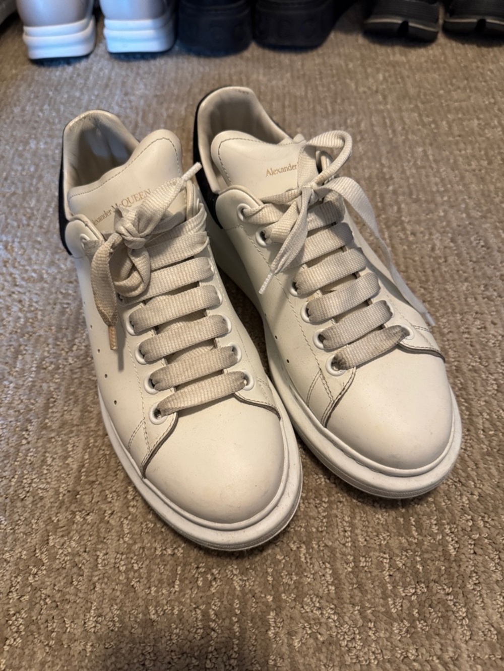 Alexander McQueen Off-White Leather Sneakers with Black Heel Tab